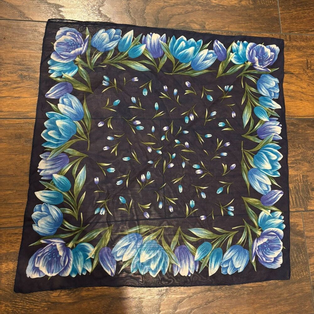 Vintage Blue Flower Bohemian Fairycore Head Scarf